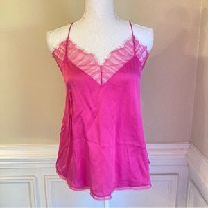 IRO Berwyn Bright Pink Lace Silk Camisole Cami Tank